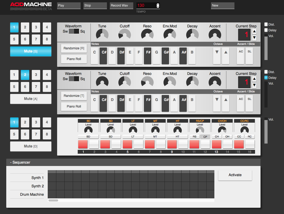 Acid Machine emula las clásicas TB303 y TR909 en tu navegador